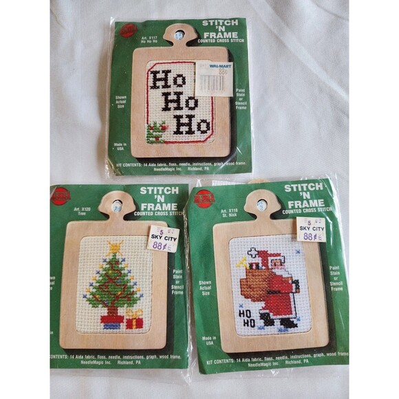 Other - Lot of 3 Vintage NMI Stitch 'N Hang Cross Stitch Ornament Kits NOS Made In USA